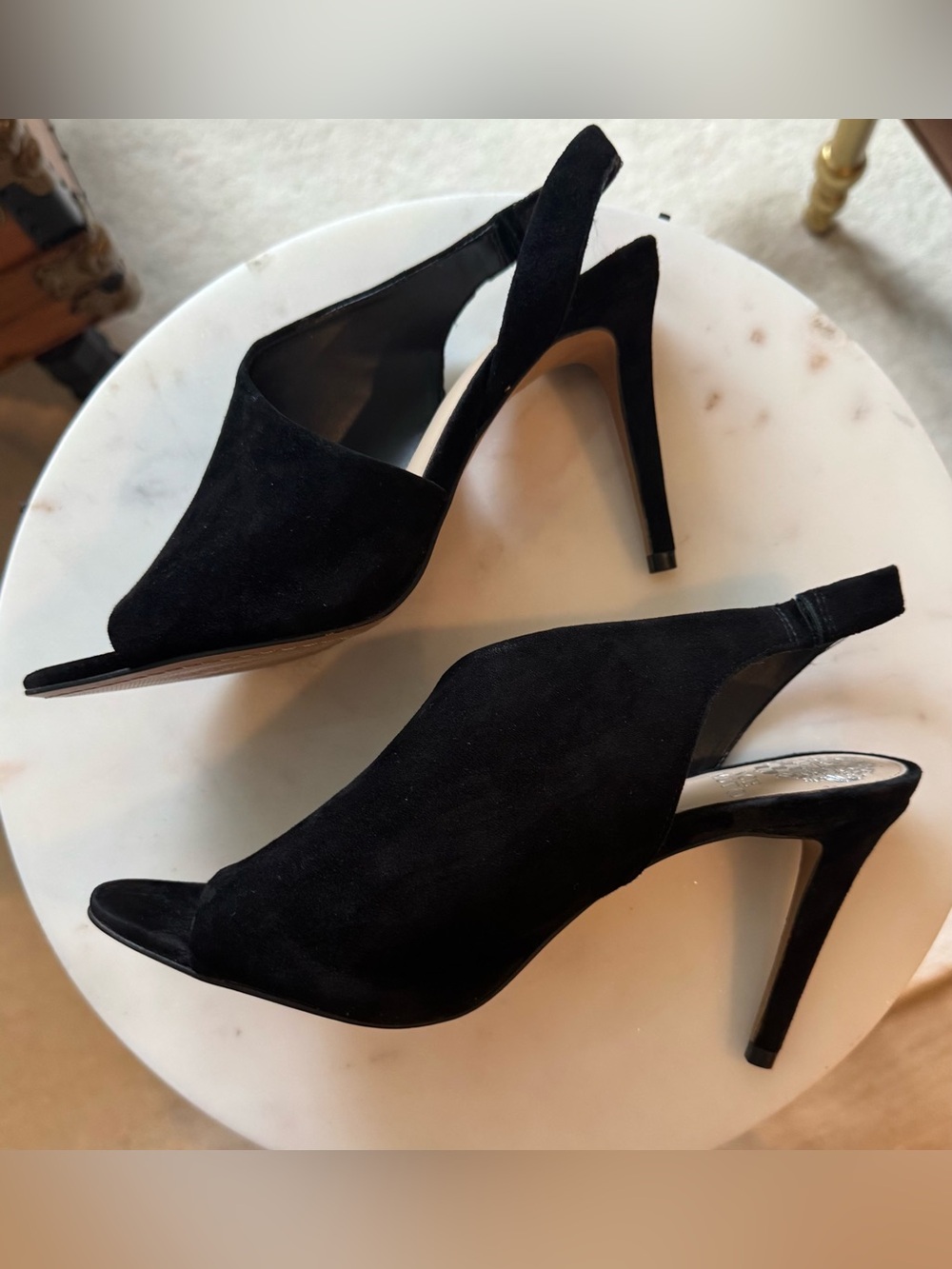 Vince Camuto Crasantha Black Suede Open-Toe Slingback Mules - Picture 10 of 11